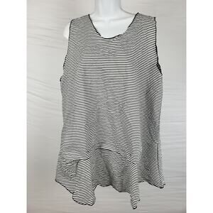 Noblu Alexandra Emma Black & White Striped Long Tank Size XL Lagenlook